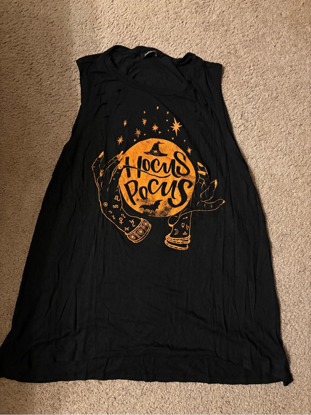 Women's Black Tank Top with Orange 'Hocus Pocus' Graphic